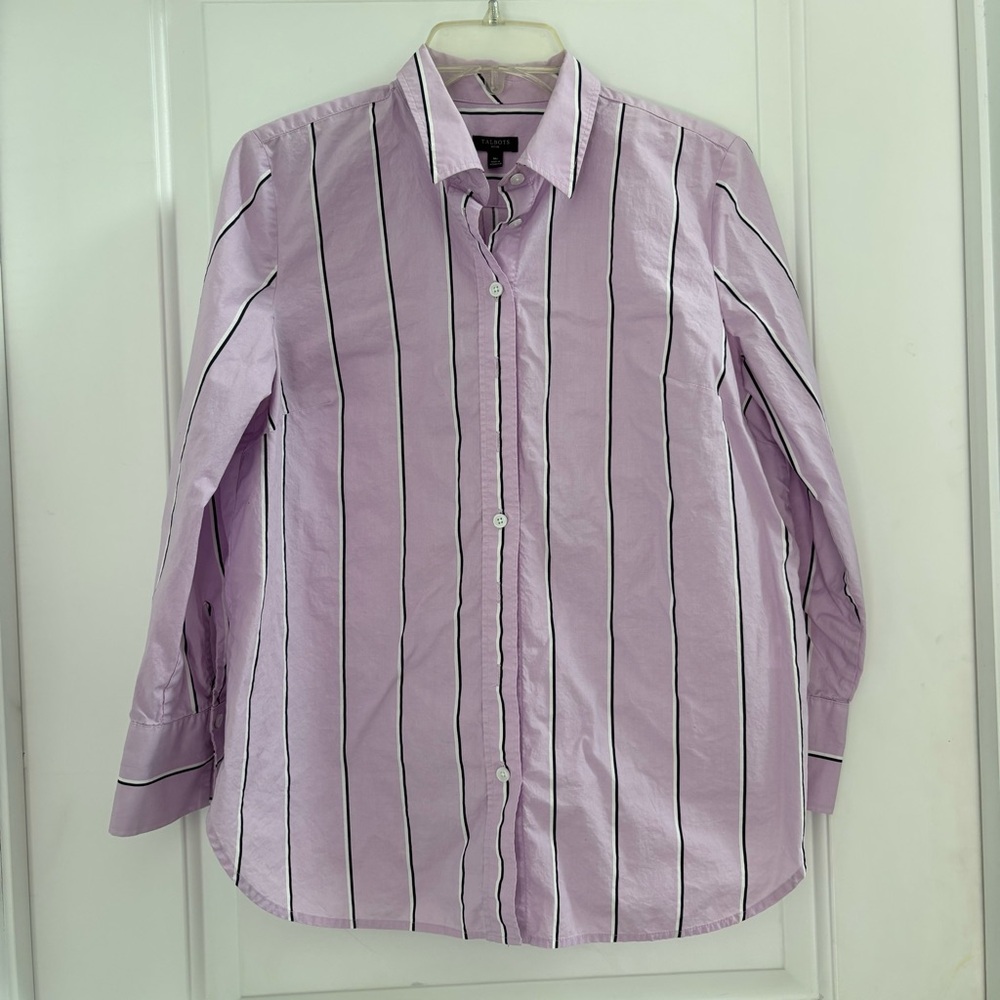 Talbots Women's Purple Cotton Long Sleeve Striped Button Down Shirt